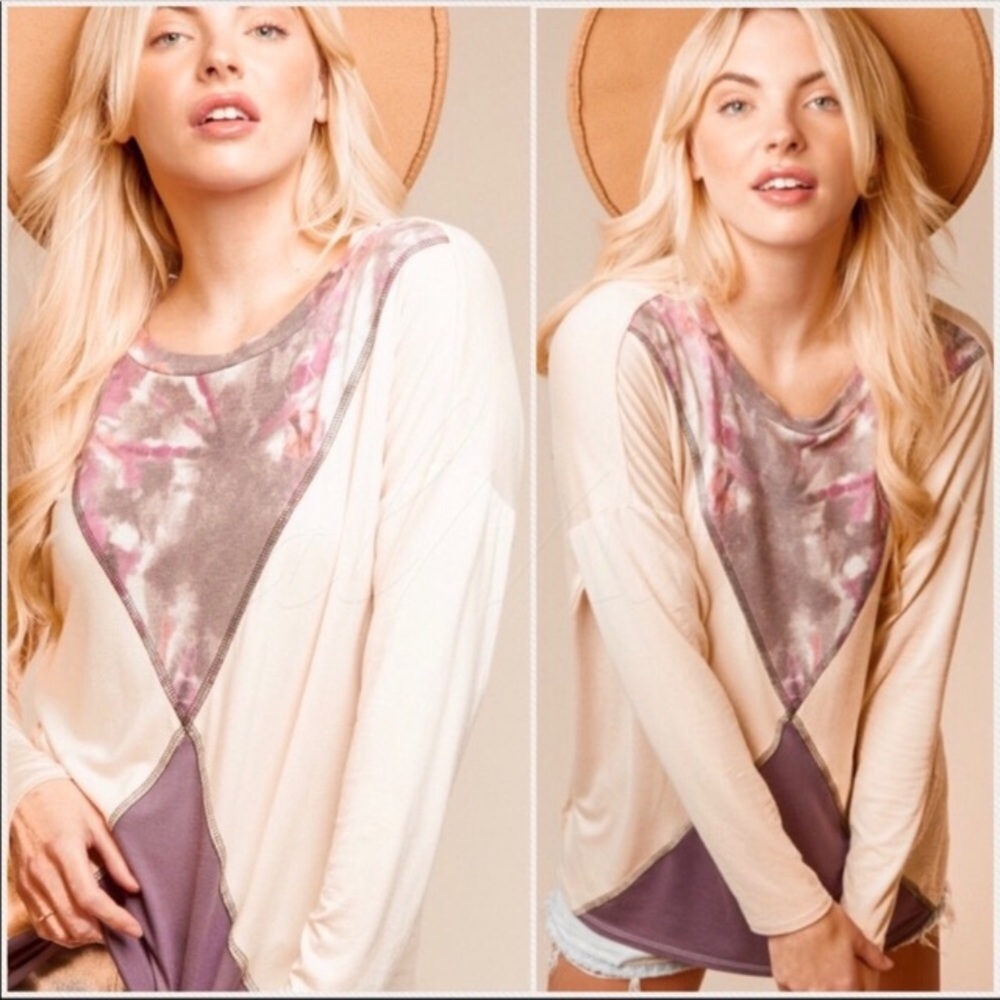 Purple Stone Color Tie Dye Block Top